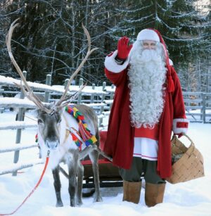 Santa Claus and his reindeer in Rovaniemi, Finland