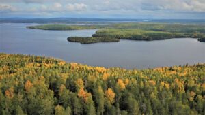 View over Miekojärvi Lake from Pieskänjupukka Scenic Trail in Pello, Lapland