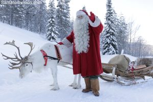 Babbo Natale, Santa Claus, e le sue renne bianche in Lapponia finlandese